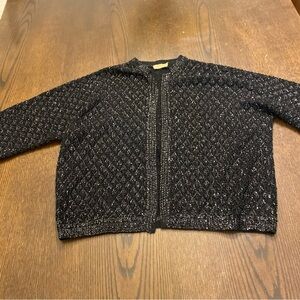 VTG Black Beaded Chunky Knit Cardigan Size Large